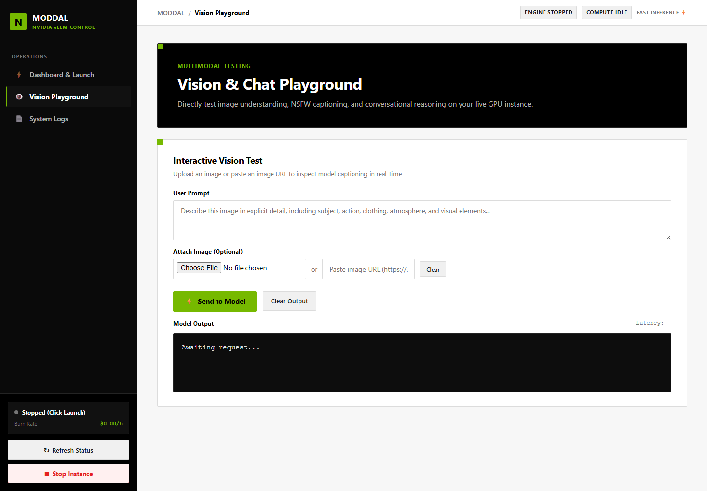 MODDAL vision playground screen