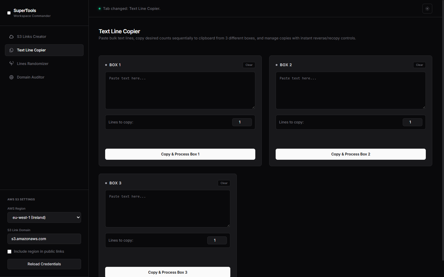 SuperTools text line operations screen
