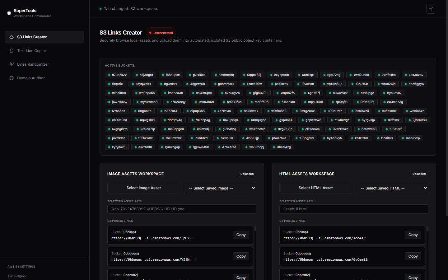 SuperTools S3 links creator screen